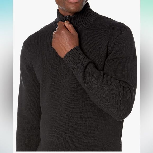 NWT. Goodthreads Men's Soft Cotton Quarter-Zip Black Sweater. Size Large. - Picture 1 of 15